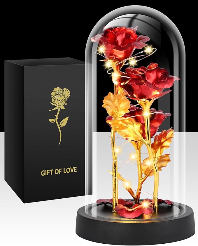 Mothers Day Glass Rose Gifts for Mom Women, Rose Flower Christmas Birthday Gifts for Women Mom Wife Girlfriend, Light Up Rose in A Glass Dome, Rose Gifts for Valentines, Mothers Day, Womens Day (Red)