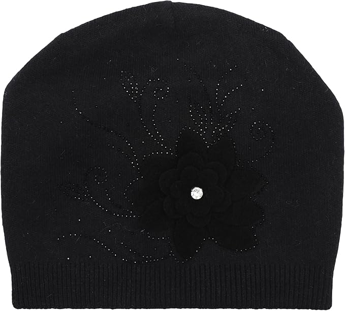 ZLYC Women Floral Slouchy Beanie Hat Double Layer Winter Knit Skull Cap