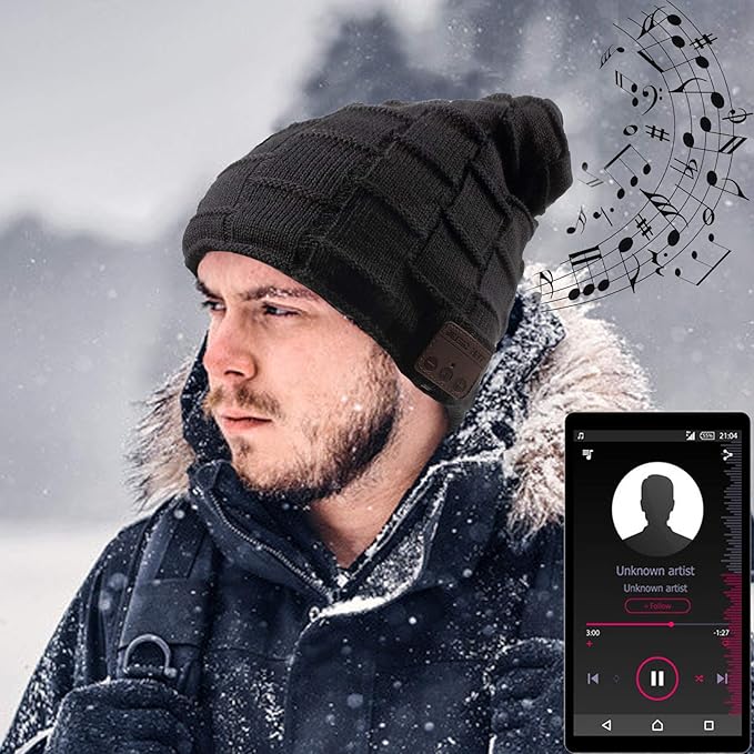 Wireless Beanie Hat for Men Women Wireless Headset Headphones Music Audio Unisex Women Boys Girls Winter Cap with Mic Stereo Speaker Handsfree Outdoor Sports Earphones