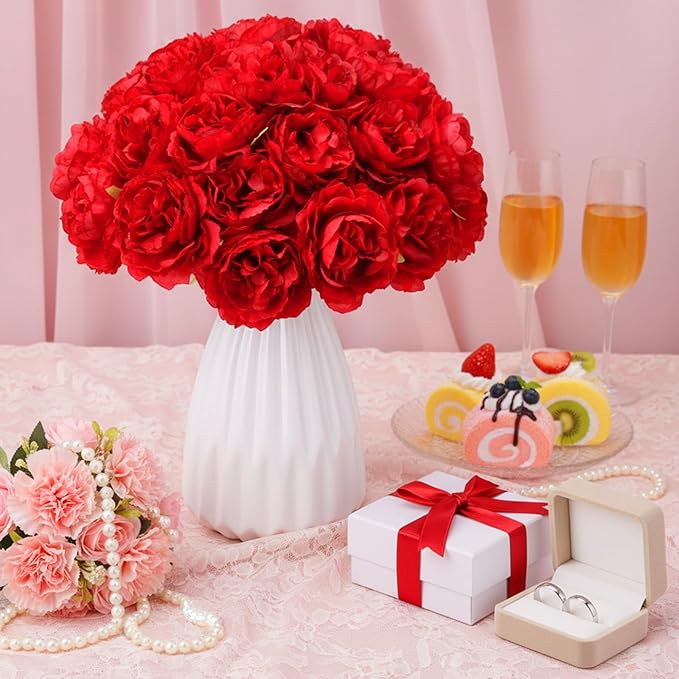 200 Pcs Flowers Long Stem Artificial Rose Bulk, 3.2 Inches Silk Rose Head Flowers Faux for Wedding Bridal Bouquet Independence Day Home Floral DIY Centerpieces Party Decoration(Red)
