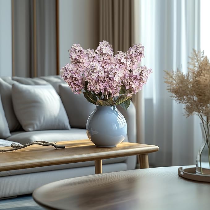 Fake Flowers Hydrangea Silk Flowers With Stems White Flowers Fake Flowers In Vase Hydrangea Artificial Flowers Winter Flowers Artificial For Decoration Vase Decor 24"（Light Purple ）8PCS Wthout Vase