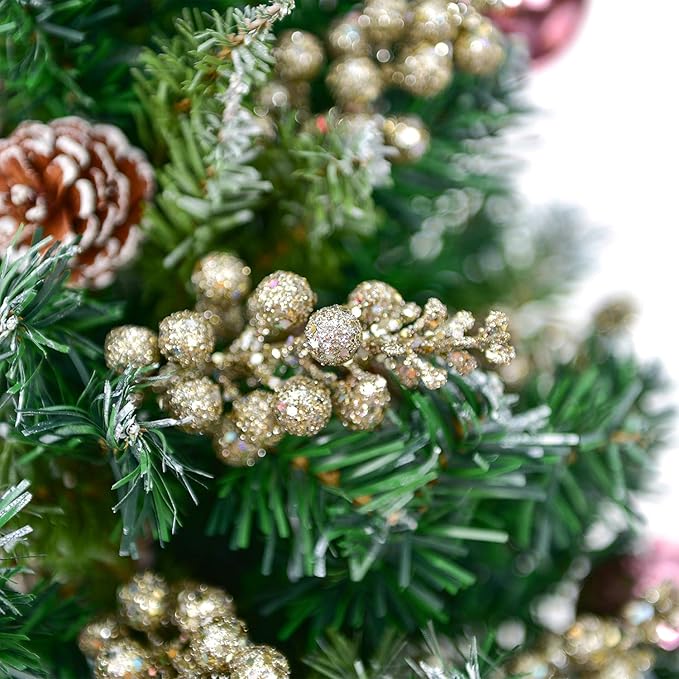 14 Pack Christmas Glitter Berries Stems Clearance, 7.8 Inch Artificial Christmas Picks for Christmas Tree Ornaments, DIY Xmas Wreath, Crafts, Holiday and Home Decor, Champagne