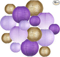 Paper Lanterns Decorative, Gradient Purple Round Hanging Paper Lantern Decorations for Purple Birthday Decorations Bachelorette Gender Neutral Baby Shower, 15Pcs