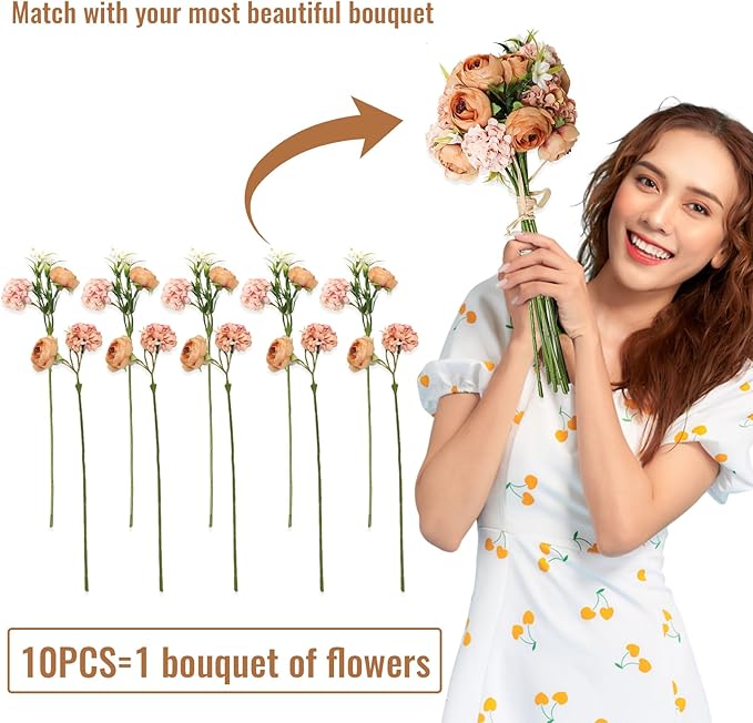 Zerzsy Artificial Flowers Bouquets, Mixed Orange Artificial Peonies, Fake Flowers Bride Holding Flower Faux Floral for Wedding Bridal Bouquet Home Table Centerpiece Floral Decoration