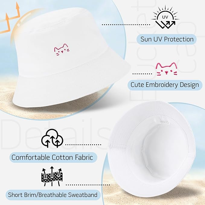 Fashion Embroidered Bucket Hat Cotton Summer Beach Sun Hat for Women Men Teen