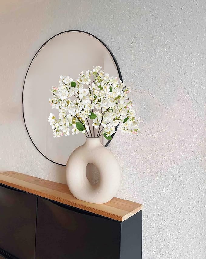 DILATATA Artificial Cherry Blossom Flowers 5 Pcs Silk Cherry Blossom Stems 22 Inch Long Stems Faux Silk Peach Flowers for Tall Vase Spring Decor Wedding Party Home Table Arrangement - White