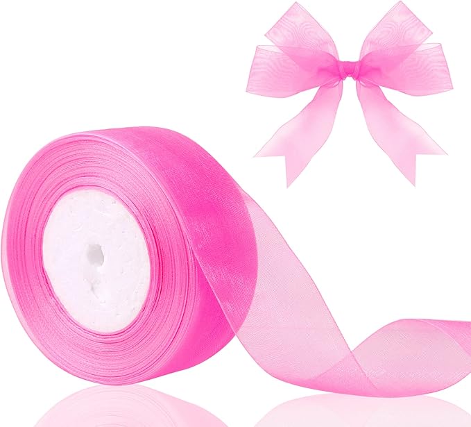 1.5 inch Sheer Organza Ribbon Hot Pink Chiffon Ribbon for Gift Wrapping Christmas Halloween Decoration Wedding Bouquet Crafts 50 Yards