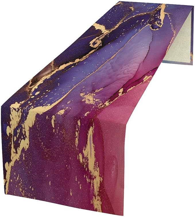 Purple Marble Table Runner Natural Abstract Luxury Ink Texture Gold Veins Red Printing Seasonal Dinner Runner Table Decoration for Farmhouse Home Kitchen Dining Holiday Party 13x108in