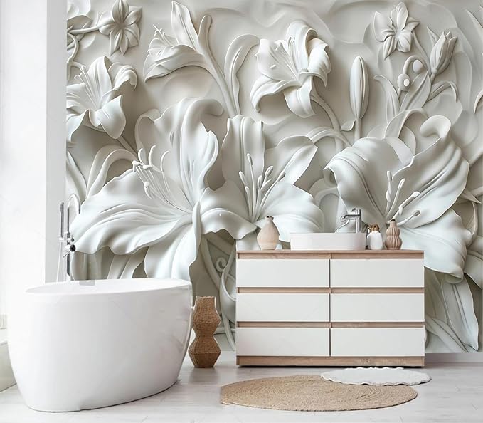 Cliouar-Plaster Floral Decorative Pattern Mural Wallpaper Peel and Stick 137" x 102"