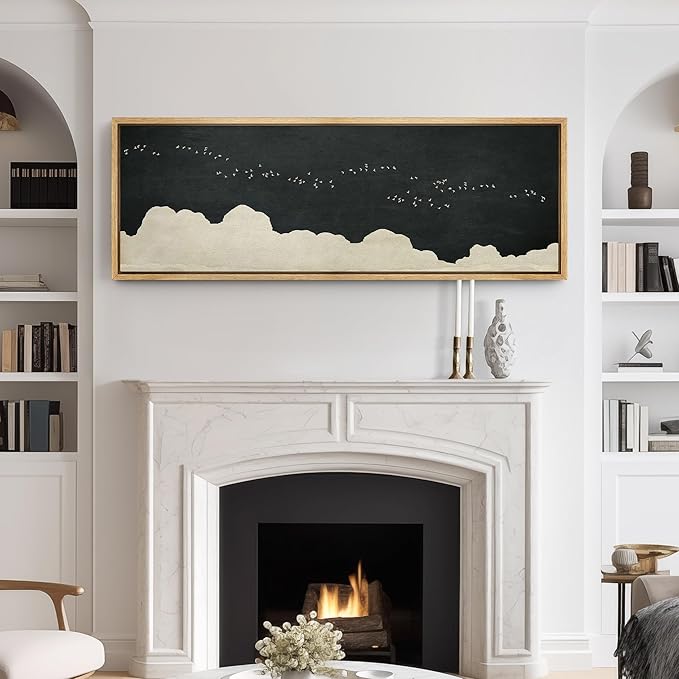 SIGNFORD Large Framed Canvas Print Wall Art Minimalist Birds in Flight Illustrations Modern Art Relax/Calm Warm for Living Room, Bedroom, Office - 60"x20"