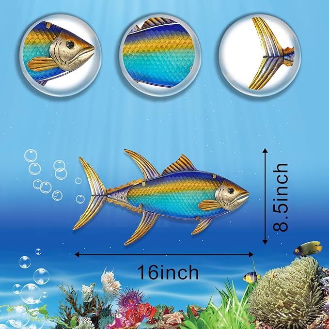 LIFFY Metal Fish Wall Decor Fish Metal Wall Art Hanging Outdoor Wall Art for Outdoor Ocean Beach Sea Pool Decor
