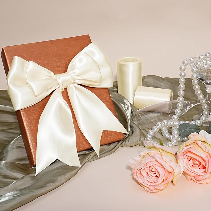 LaRibbons Ivory Satin Ribbon 3 Inch x 10 Yards Double Faced Luxury Silk Ribbon for Christmas Gift Wrapping, Holiday Bows, Christmas Wreath Sash Wedding Decorations and Party Crafts