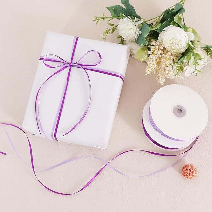 TONIFUL 1/8 Inch x 200 Yards Light Purple Thin Solid Satin Ribbon Giant Spool Double Face Ribbons for Crafts Hanging Tags Invitation Card Balloons Bouquet Hair Gift Wrapping Party Decoration