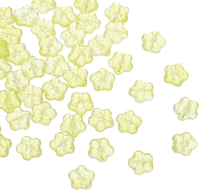 PATIKIL Random Glass Flower Beads, 50Pack Transparent Floral Beads Hibiscus Beads for DIY Jewelry Making Bracelets Bulk, Light Green