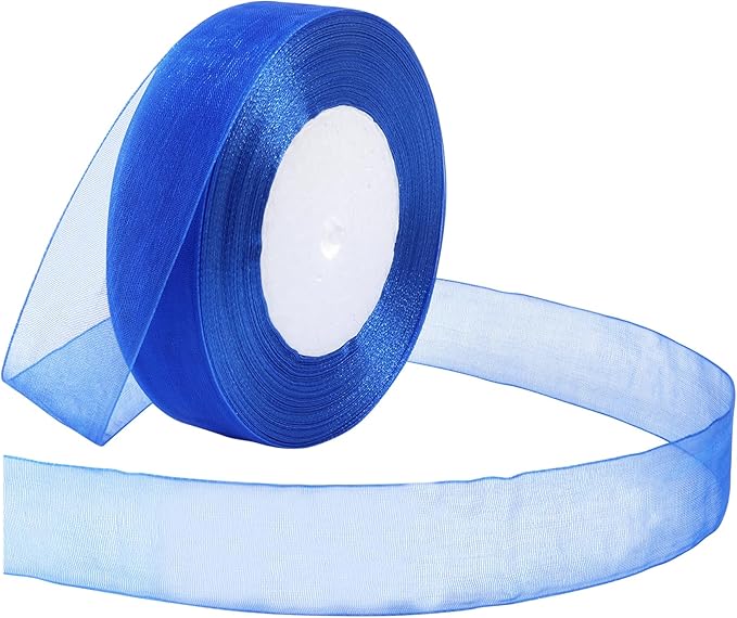 Royal Blue Ribbon for Gift Wrapping 1 inch Sheer Organza Ribbon for Flower Bouquet Tulle Thin Chiffon Ribbons for Wedding Invitations Presents Decorations Crafts 50 Yards