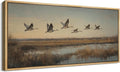 SIGNFORD Extra Large Framed Canvas Print Wall Art Flying Cranes Over Wetlands Vintage Nature Bird Scene Illustrations Modern Art Relax/Calm Warm for Living Room, Bedroom, Office - 60"x30"