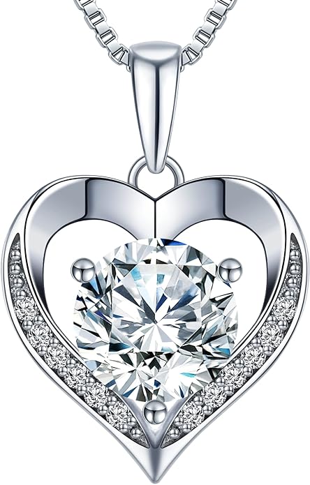 Heart Pendant Necklace Gifts for Wife, Engraved 'I LOVE YOU' Gift for Wife, 1-3 Carat Moissanite Necklace, Anniversary Eternity Jewelry Present for Wife, Birthday Gifts for Women