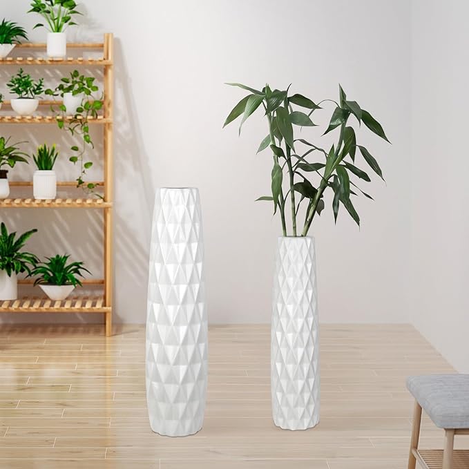 White Ceramic Floor Vase, GDSZJLJ 17.7" Tall Decorative Large Flower Vases for Living Room, Table Centerpieces, Modern Home Décor, Shelf, Dried GrassFlower, Pampas Grass