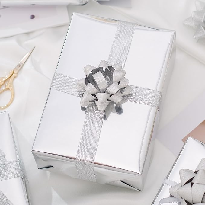 Merture Metallic Silver Wrapping Paper Jumbo Roll - 30 In X 32.8 Ft (81.7 sq.ft.) Solid Color Gift Wrap with Cutting Lines for Christmas, Wedding, Birthday, Valentines Day, Mothers Day, Baby Shower