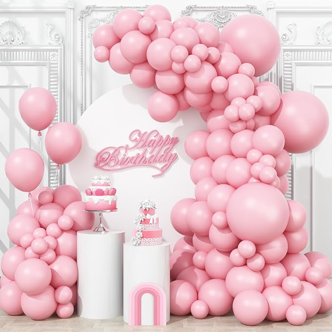 Togvu Pastel Pink Balloons Different Sizes, 123 Packs Pink Balloons, Pack of 18 12 10 5 Inch Baby Pink Balloons Garland Arch Kit for Birthday Baby Shower Gender Reveal Wedding Decoration