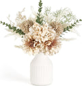 Mkono Small Artificial Flowers in Ceramic Vase Centerpieces Coffee Table Decor, Silk Flower Arrangements for Home Decor Indoor Fake Flower Bouquet for Bathroom Dining Room Kitchen (Brown, Medium)