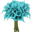 24 Pcs Teal Flowers Artificial Calla Lily Flower Fake Teal Silk Flowers Real Touch for Wedding Bouquet Home Kitchen Decor