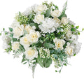 Artificial Flower 5 Branches Artificial Silk Fake Flowers Bouquet Small Roses for Wedding Home Office Tables Decor 4 Packs(White)