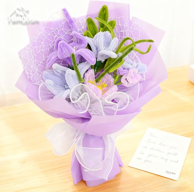 Crochet Flowers Bouquet Gifts for Women Birthday, Preserved Rose Forever Flower, Gifts for mom, Real Handmade Bouquet for Grandma Sister Wife Her from Daughter (Purple)