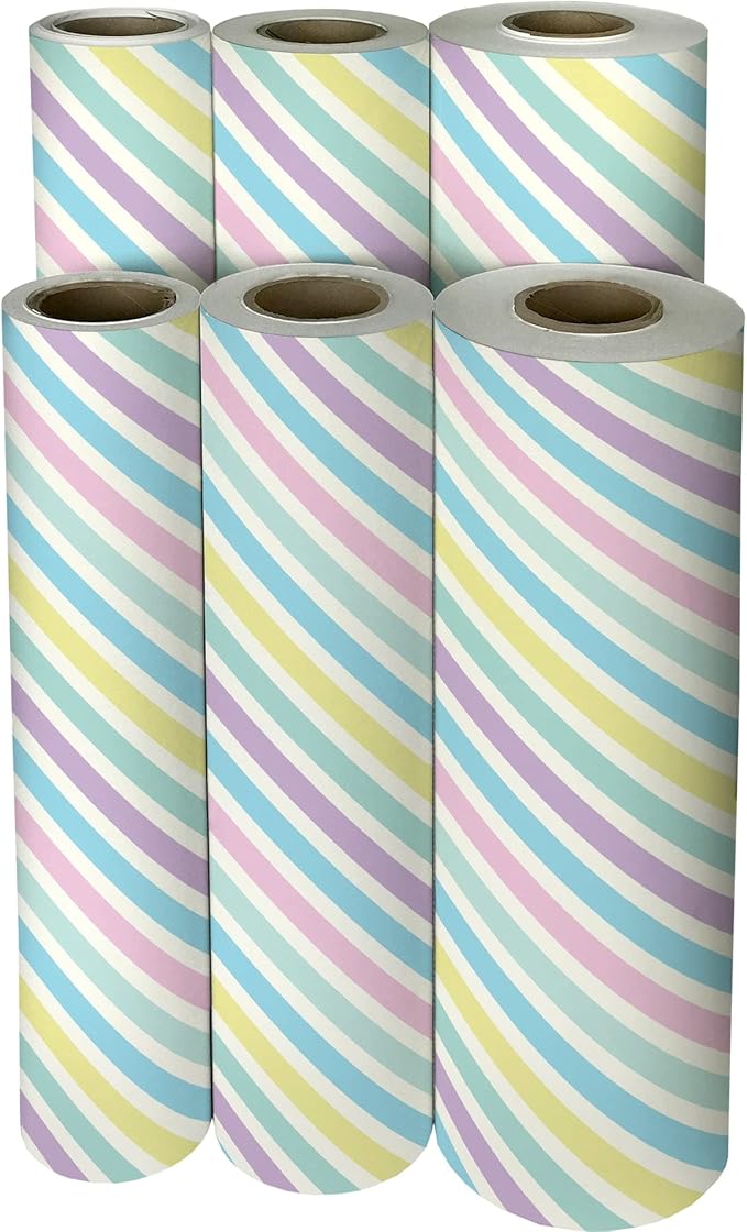 Jillson Roberts Bulk Gift Wrap, Everyday Gift Wrapping Supplies, Pastel Stripe, 1/4 Ream 208 feet x 30 inches
