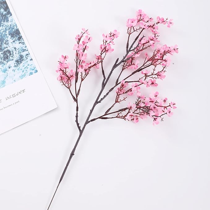 Hananona 10 Pcs Artificial Babys Breath Flowers Spring Flowers Fake Pink Silk Flowers for Home Decor Wedding Floral Arrangement Valentine's Day Table Centerpieces (10, Pink)