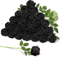 22 Pcs Artificial Roses - Realistic Velvet Flowers with Stems, Bulk Faux Roses for Home Wedding Party Decor (Black)