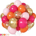 Pink and Orange Balloons 12 Inch Pastel Hot Pink Orange Latex Balloon with Gold Confetti Helium Party Balloons for Tropical Fall Birthday Halloween Baby Shower Thanksgiving Decoration