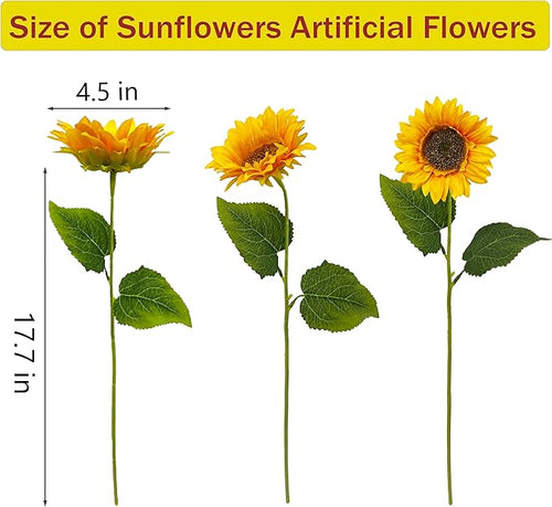 10PCS Sunflowers Artificial Flowers, Fake Silk Sunflower with Long Stem, Artificial Sunflowers for Fall Home Decor, Baby Shower, Wedding Decor and Cemetery Flowers Decor