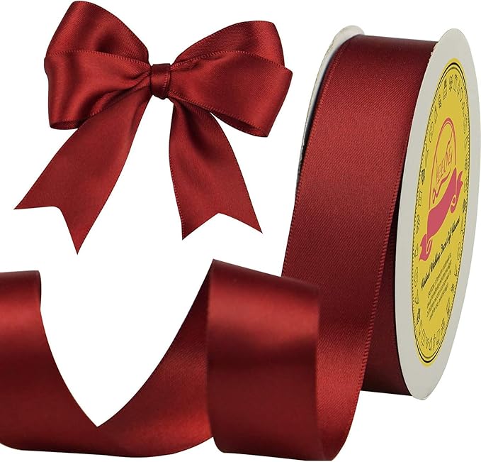 Double Face Satin Ribbon 1 inch X 25 Yards Polyester Burgundy Ribbon for Gift Wrapping Very Suitable for Weddings Party Hair Bow Invitation Decorations and More