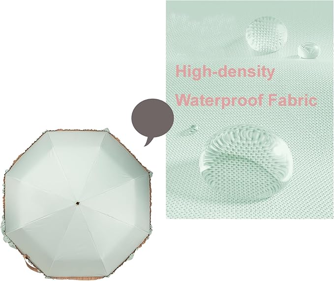 LCY Floral Edge Compact Umbrella Folding Anti-UV Parasol with Hook Handle Sunproof Rainproof & Windproof Umbrella