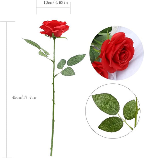12pcs Roses Artificial Flowers Red Fake Flowers with Long Stems Silk Flowers for Wedding Bouquet Centerpices Decorations Party Bridal Baby Shower Home Decor