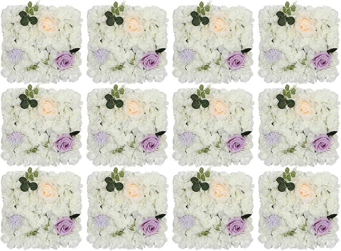 3D Flower Wall Panel Floral Backdrop,12PCS Artificial Flower Wall Background Silk Rose Mat, Artificial Flower Backdrop Faux Flower Panel for Wedding