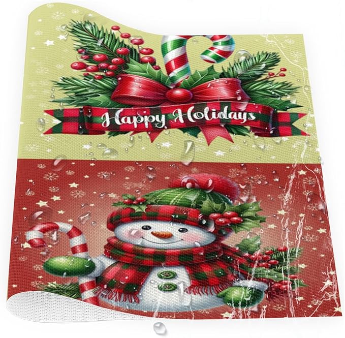 Christmas Waffle Santa Claus Cute Placemats Set of 6 PVC Vinyl Non Slip Table Mats Heat Resistant Place Mats Washable Wipeable Dining Table Mat for Kitchen Decor Party Indoor Outdoor Decorative Gift