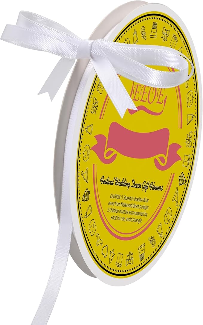 Double Face White Satin Ribbon 1/4 inch X 50 Yards Polyester White Ribbon for Gift Wrapping Very Suitable for Weddings Party Hair Bow Invitation Decorations and More