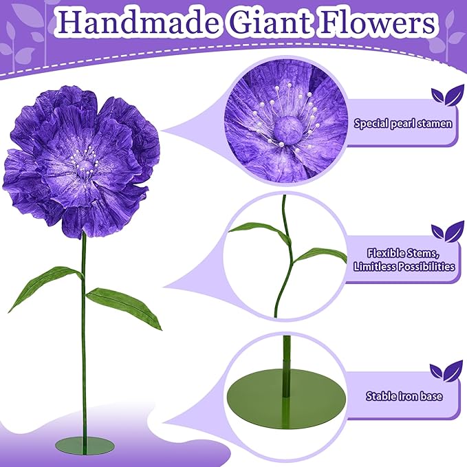 Purple Large Paper Flowers - Giant Paper Flowers 5.77FT Life Size Flowers Wedding Decorations for Birthday Party Outdoor Banquet Event Home Backdrop Decor