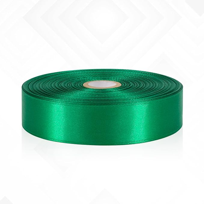 Green Satin Ribbon 1 Inch, 60 Yards Green Fabric Ribbon for Hair, Crafts, Graduation Wreaths, Flower Bouquet, Gift Wrapping, Invitation Cards, Christmas
