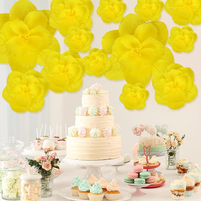 Giant Paper Flowers Artificial Large Paper Flower Decoration for Handcrafted Wall Backdrop Christmas Mexican Wedding Graduation Bridal Shower Birthday Party Supplies(Yellow,12 Pcs)