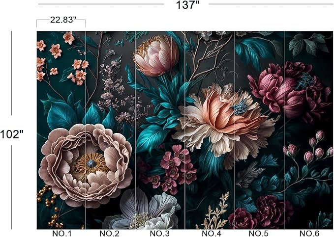 Cliouar-Peony Flowers Mural Wallpaper Peel and Stick 137" x 102"