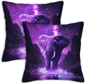 Elephant Throw Pillow Covers 18x18 Set of 2 | Wild Animal Decorative Cushion Covers | Purple Print Pillow Cases for Sofa and Bed Room | Jungle Themed Home Decor