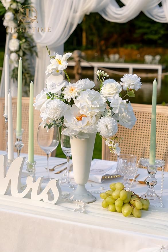 TINGE TIME Artificial Flowers Combo Mix Silk Flowers White Roses w/stem for DIY Wedding Bridal Bouquets Baby Shower Floral Arrangement Table Centerpieces Home Decorations (Ivory White)