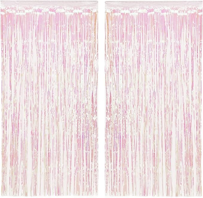 xo, Fetti Decorations Iridescent Fringe Foil Curtain - Set of 2 | Bachelorette Party Bridal Shower Backdrop, Wedding, Birthday Photo Booth