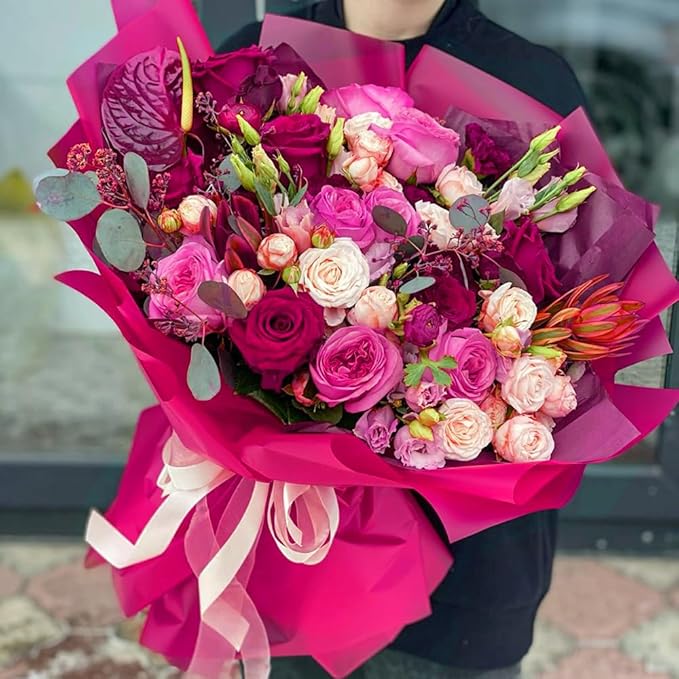 WRAPAHOLIC 20 Sheets Flower Wrapping Paper - 22.4 x 22.4 inch Pure Hot Pink Water-Resistant Floral Bouquet Wrapping Paper, Florist Supplies Packaging for Wedding Birthday Gift DIY