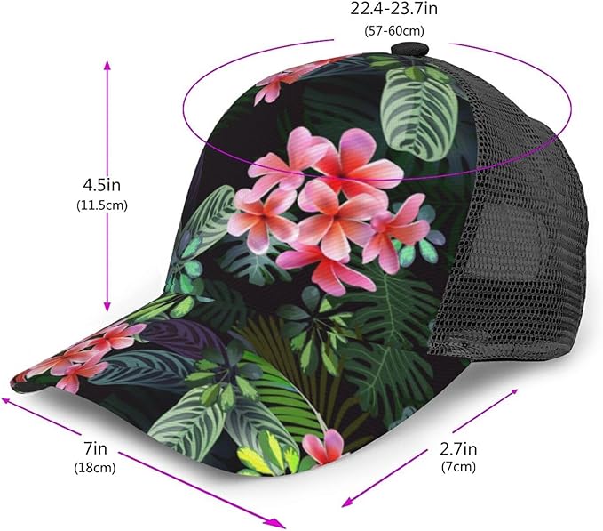 Tropical Pink Flowers Hats Women Men Hawaii Trucker Hat Adjustable Snapback Mesh Baseball Cap Hat