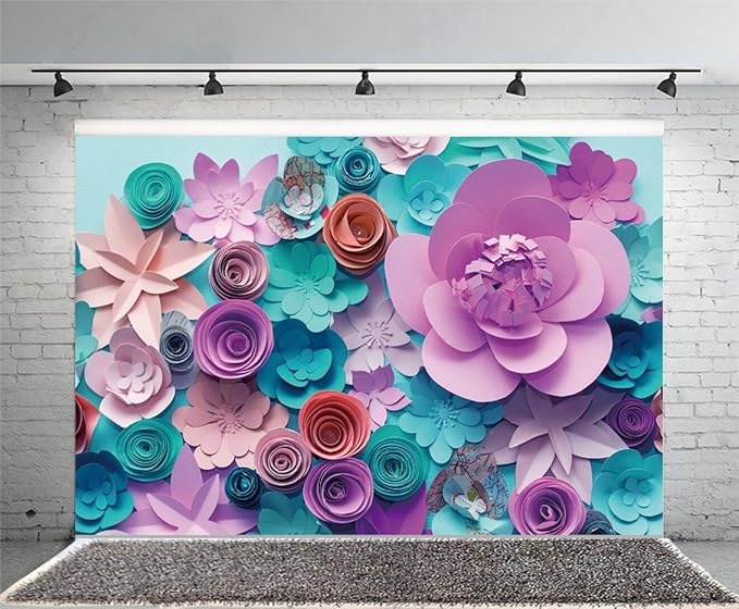 AOFOTO 8x6ft Handmade 3D Paper Flower Backdrop Birthday Party Decoration Photography Background Baby Shower Kid Girl Woman Artistic Portrait Activity Banner Photo Shoot Studio Props Vinyl Wallpaper