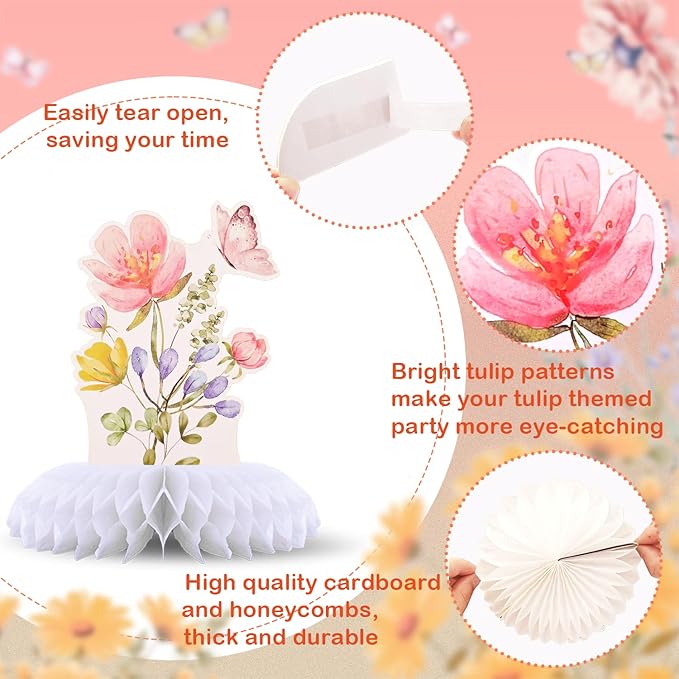 9 Pcs Wildflower Baby in Bloom Baby Shower Honeycomb Decoration Floral Flower Theme Honeycomb Table Centerpieces